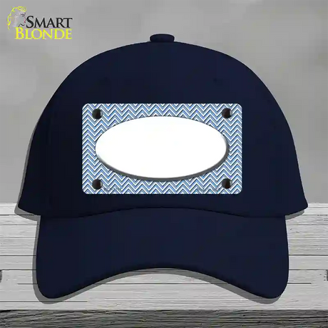 Light Blue White Chevon White Center Oval Novelty License Plate Hat Cotton / Navy