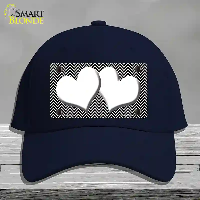 Black White Chevron White Center Hearts Novelty License Plate Hat Cotton / Navy