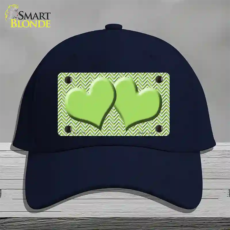 Lime Green White Chevron Lime Green Center Hearts Novelty License Plate Hat Cotton / Navy