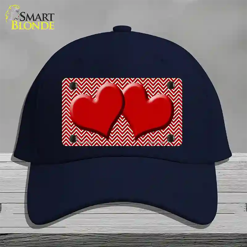 Red White Chevron Red Center Hearts Novelty License Plate Hat Cotton / Navy