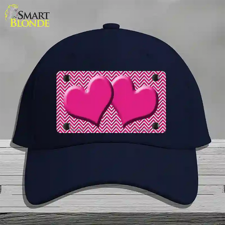 Pink White Chevron Pink Center Hearts Novelty License Plate Hat Cotton / Navy