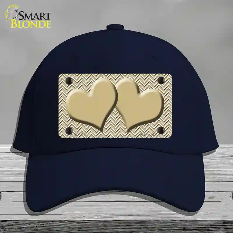 Gold White Chevron Gold Center Hearts Novelty License Plate Hat Cotton / Navy