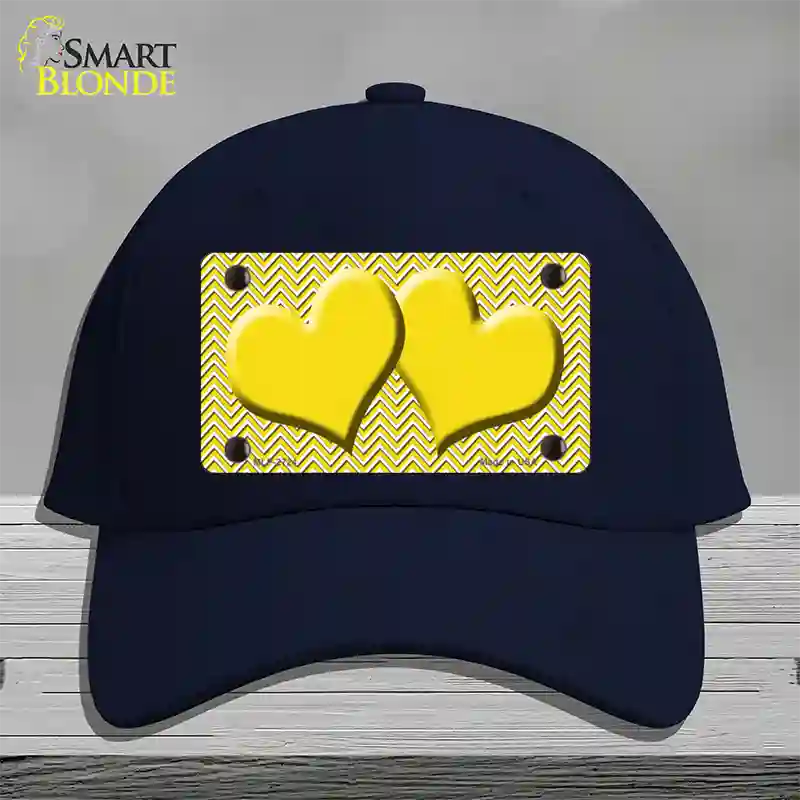 Yellow White Chevron Yellow Center Hearts Novelty License Plate Hat Cotton / Navy