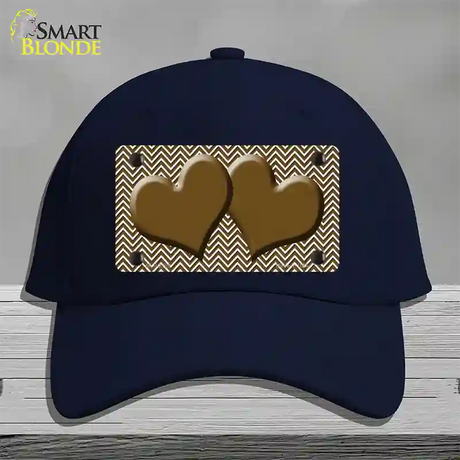 Brown White Chevron Brown Center Hearts Novelty License Plate Hat Cotton / Navy