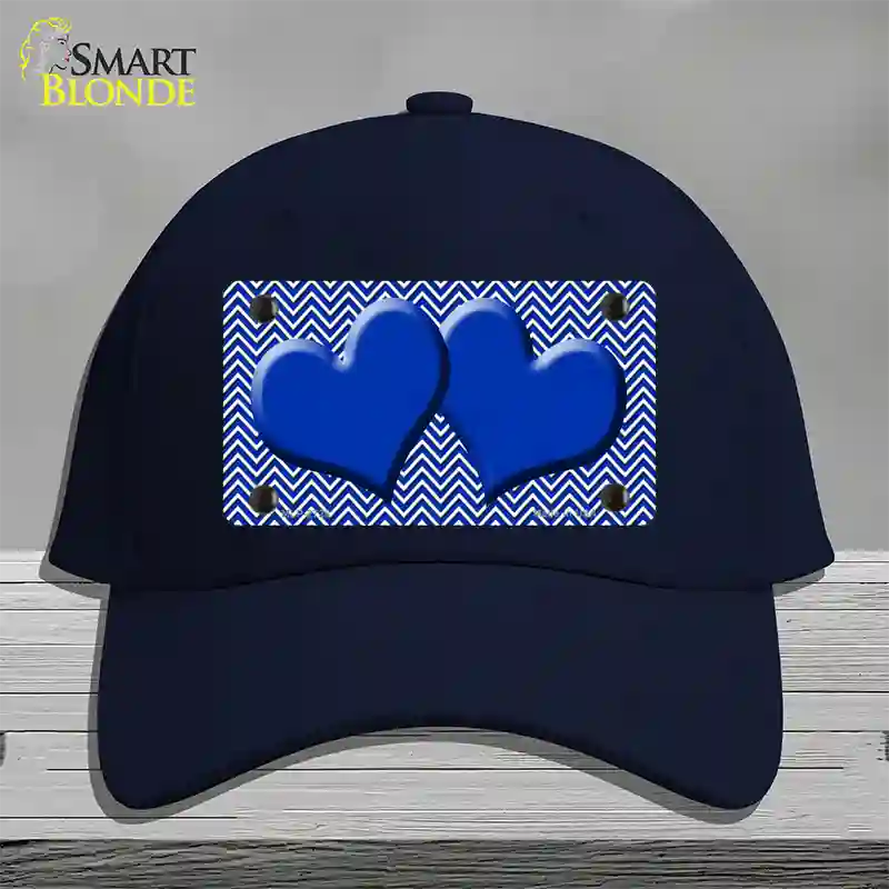 Blue White Chevron Blue Center Hearts Novelty License Plate Hat Cotton / Navy