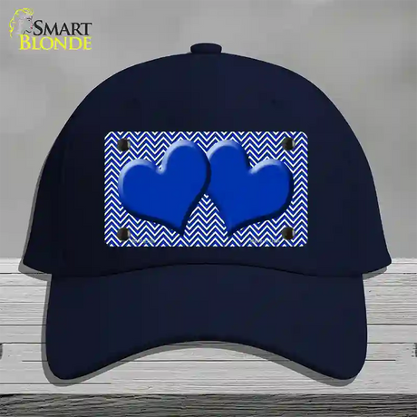 Blue White Chevron Blue Center Hearts Novelty License Plate Hat Cotton / Navy