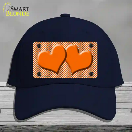 Orange White Chevron Orange Center Hearts Novelty License Plate Hat Cotton / Navy