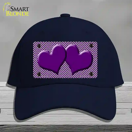 Purple White Chevron Purple Center Hearts Novelty License Plate Hat Cotton / Navy