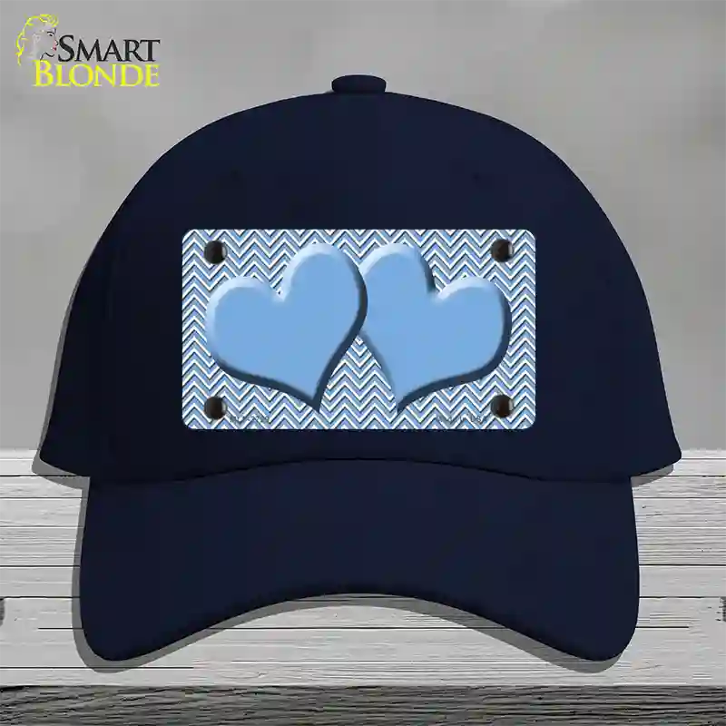 Light Blue White Chevron Light Blue Center Hearts Novelty License Plate Hat Cotton / Navy