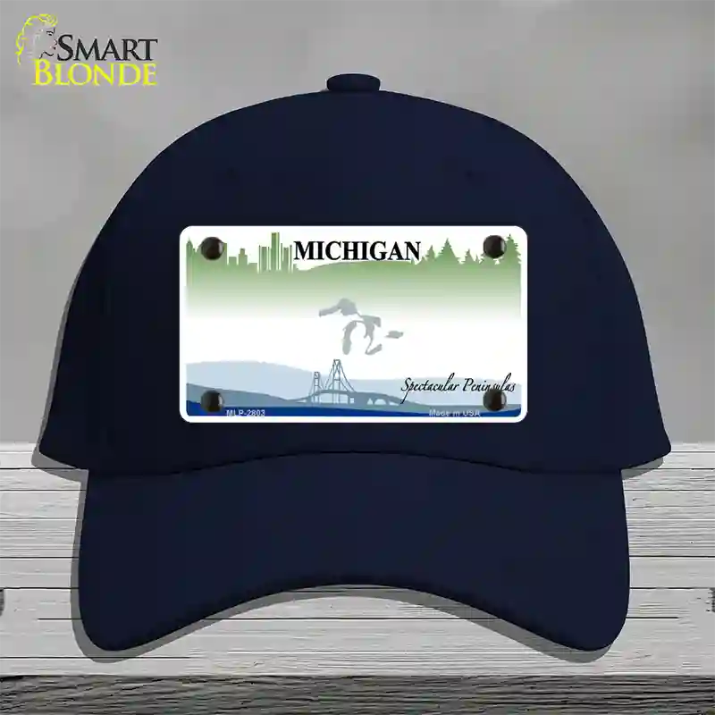 Michigan Peninsulas State Blank Novelty License Plate Hat Cotton / Navy