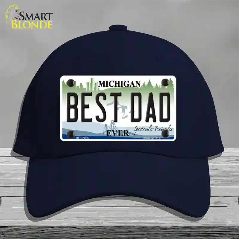 Best Dad Michigan State Novelty License Plate Hat Cotton / Navy