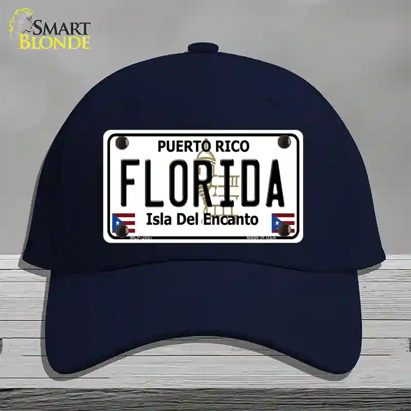 Florida Puerto Rico Novelty License Plate Hat Cotton / Navy