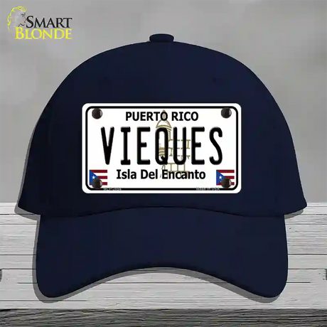 Vieques Puerto Rico Novelty License Plate Hat Cotton / Navy