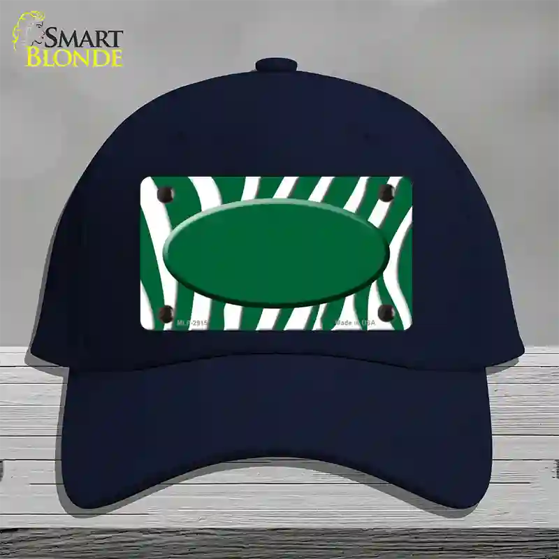 Green White Zebra Green Center Oval Novelty License Plate Hat Cotton / Navy