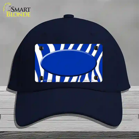 Blue White Zebra Blue Center Oval Novelty License Plate Hat Cotton / Navy