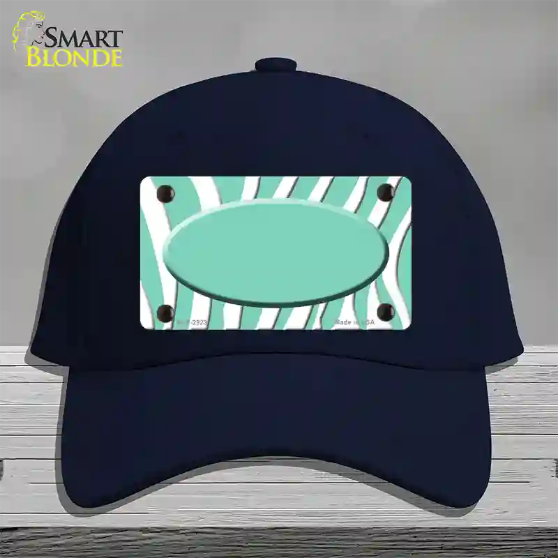 Mint White Zebra Mint Center Oval Novelty License Plate Hat Cotton / Navy