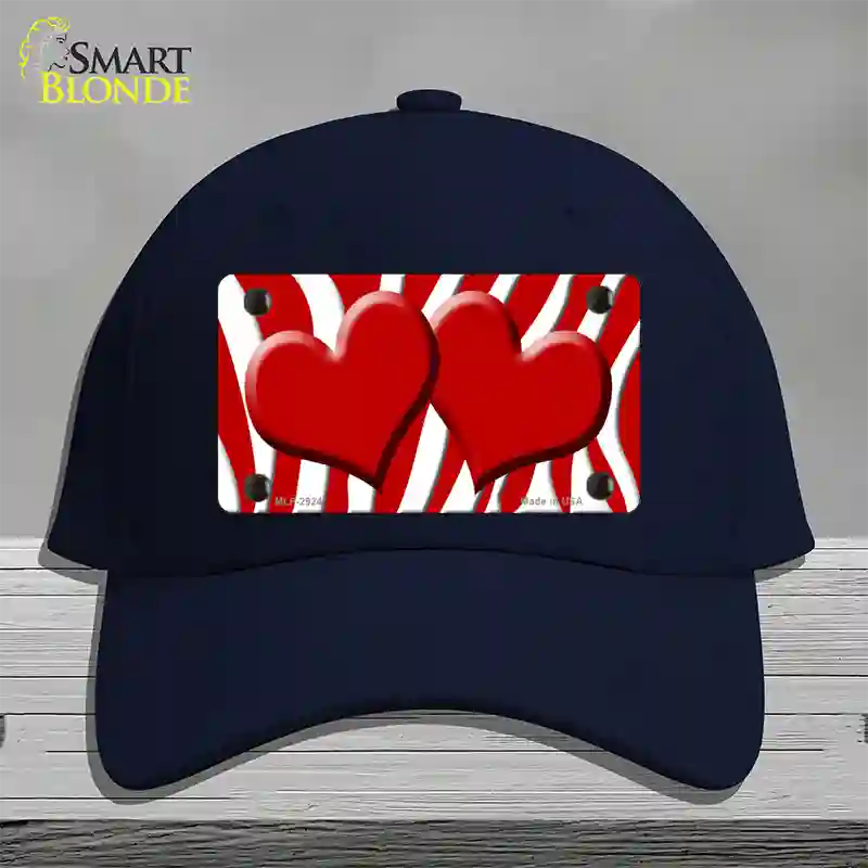 Red White Zebra Red Centered Hearts Novelty License Plate Hat Cotton / Navy