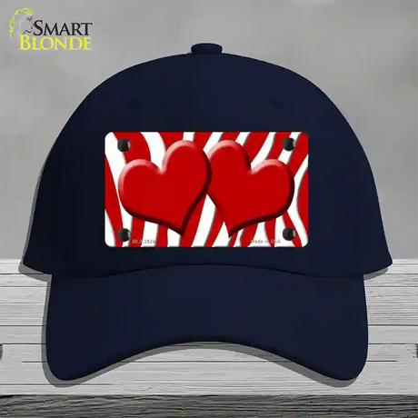 Red White Zebra Red Centered Hearts Novelty License Plate Hat Cotton / Navy