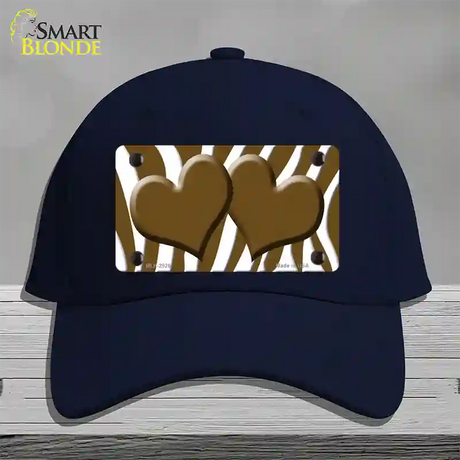 Brown White Zebra Brown Centered Hearts Novelty License Plate Hat Cotton / Navy