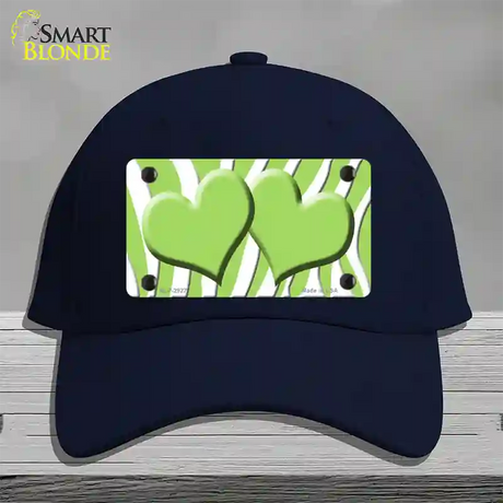 Lime Green White Zebra Lime Green Centered Hearts Novelty License Plate Hat Cotton / Navy