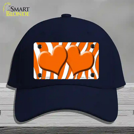 Orange White Zebra Orange Centered Hearts Novelty License Plate Hat Cotton / Navy