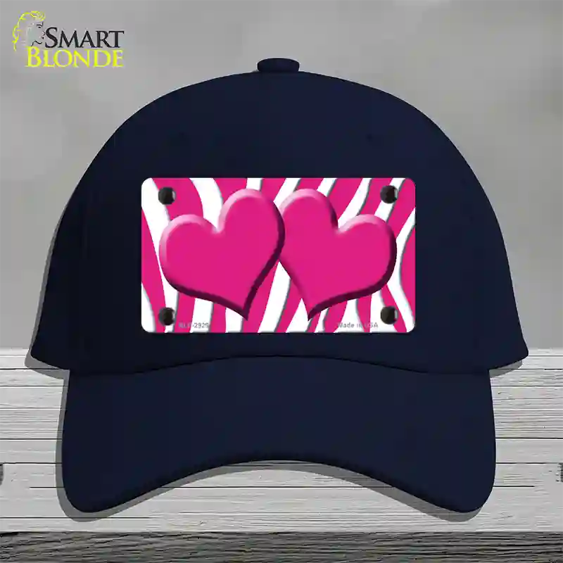 Pink White Zebra Pink Centered Hearts Novelty License Plate Hat Cotton / Navy