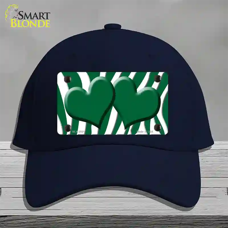 Green White Zebra Green Centered Hearts Novelty License Plate Hat Cotton / Navy