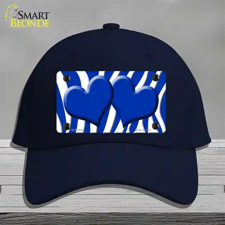 Blue White Zebra Blue Centered Hearts Novelty License Plate Hat Cotton / Navy