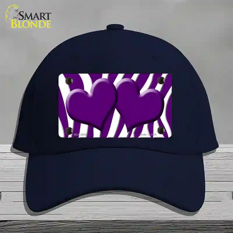 Purple White Zebra Purple Centered Hearts Novelty License Plate Hat Cotton / Navy