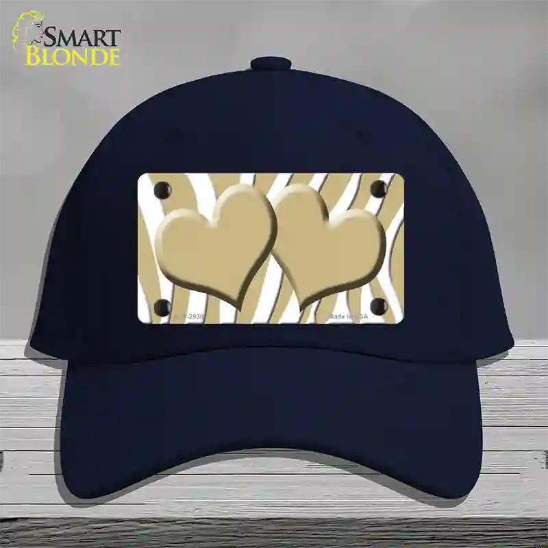 Gold White Zebra Gold Centered Hearts Novelty License Plate Hat Cotton / Navy