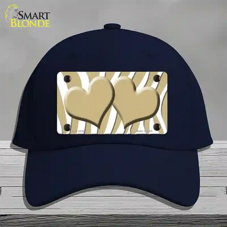 Gold White Zebra Gold Centered Hearts Novelty License Plate Hat Cotton / Navy