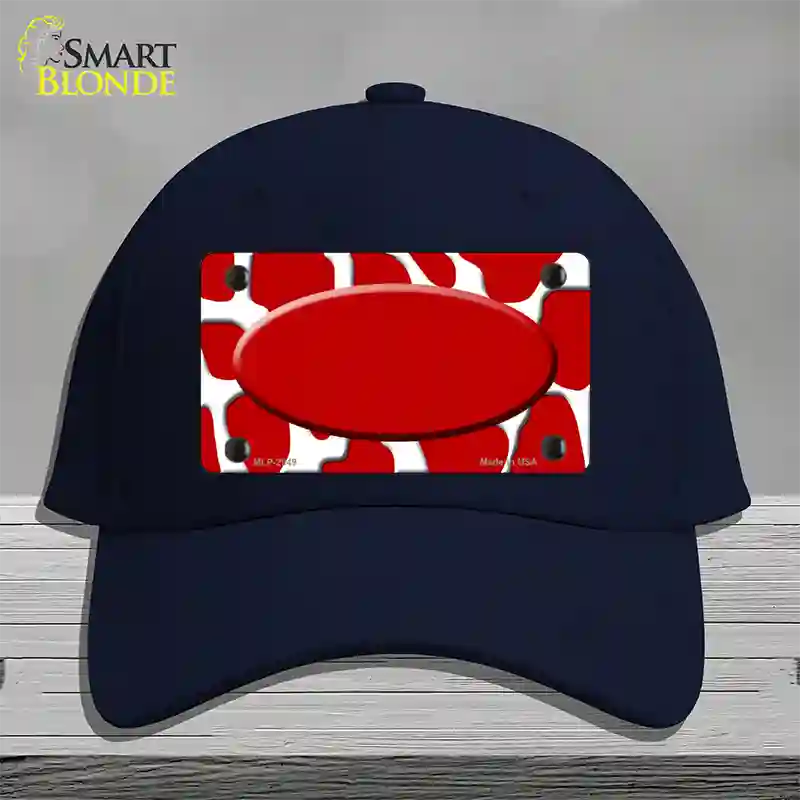 Red White Giraffe Red Center Oval Novelty License Plate Hat Cotton / Navy