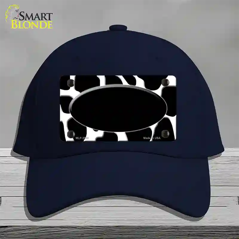 Black White Giraffe Black Center Oval Novelty License Plate Hat Cotton / Navy