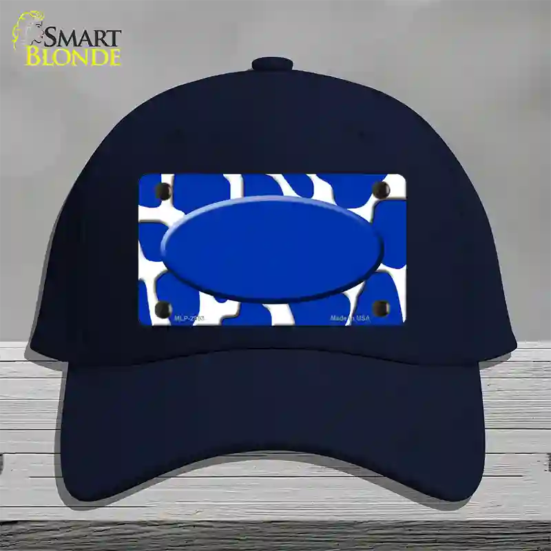 Blue White Giraffe Blue Center Oval Novelty License Plate Hat Cotton / Navy