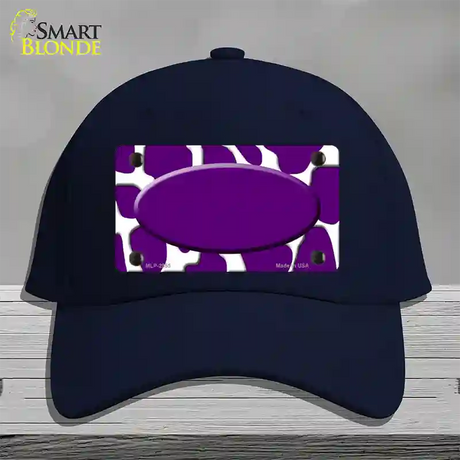 Purple White Giraffe Purple Center Oval Novelty License Plate Hat Cotton / Navy