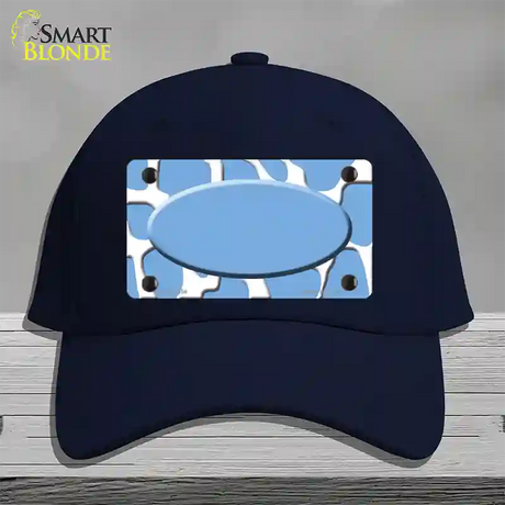 Light Blue White Giraffe Light Blue Center Oval Novelty License Plate Hat Cotton / Navy