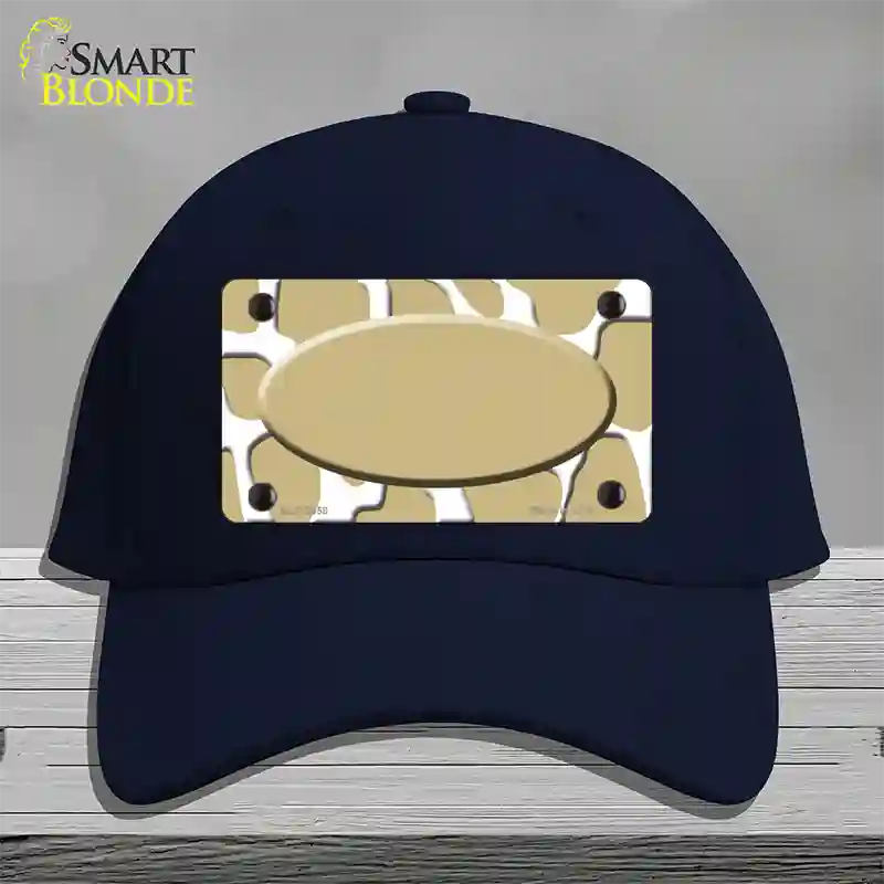 Gold White Giraffe Gold Center Oval Novelty License Plate Hat Cotton / Navy