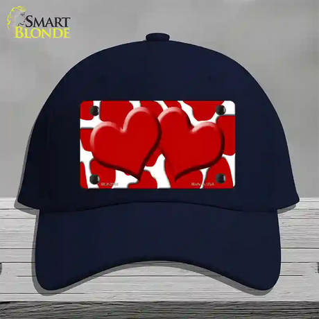 Red White Giraffe Red Centered Hearts Novelty License Plate Hat Cotton / Navy