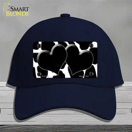 Black White Giraffe Black Centered Hearts Novelty License Plate Hat Cotton / Navy