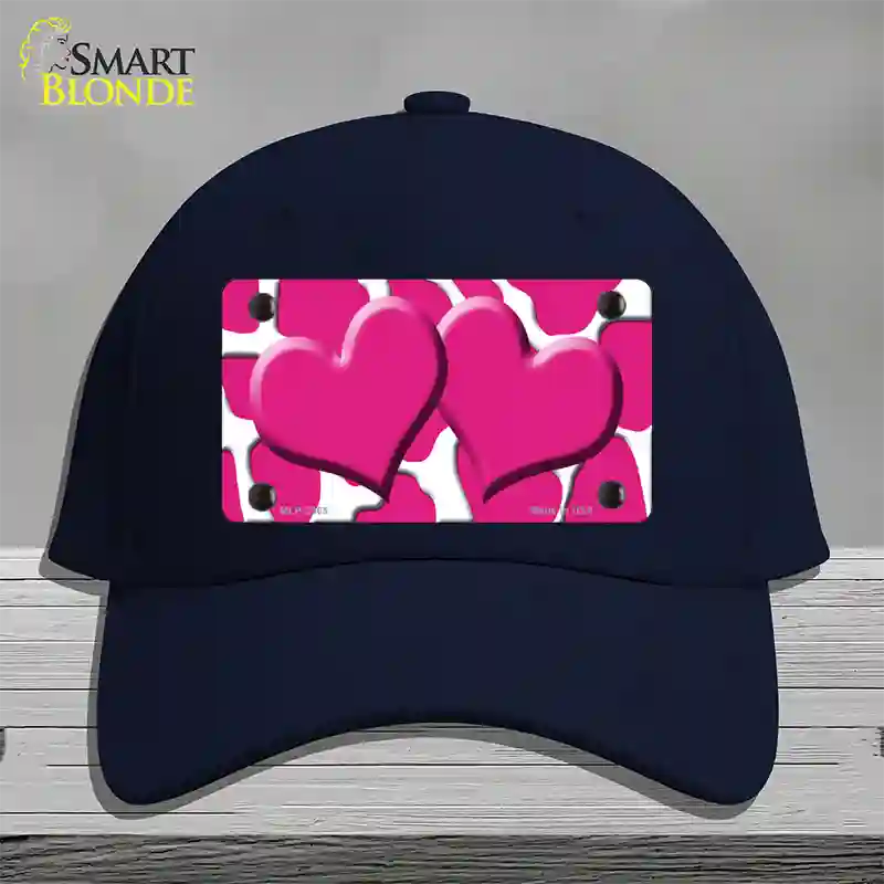 Pink White Giraffe Pink Centered Hearts Novelty License Plate Hat Cotton / Navy