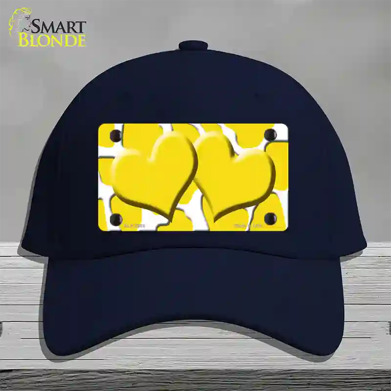 Yellow White Giraffe Yellow Centered Hearts Novelty License Plate Hat Cotton / Navy