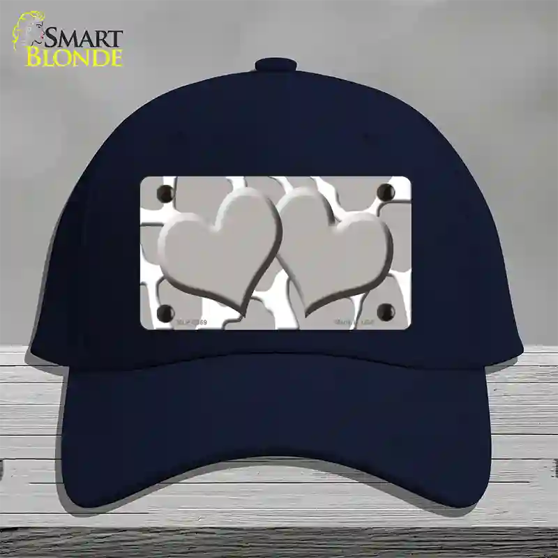 Grey White Giraffe Grey Centered Hearts Novelty License Plate Hat Cotton / Navy