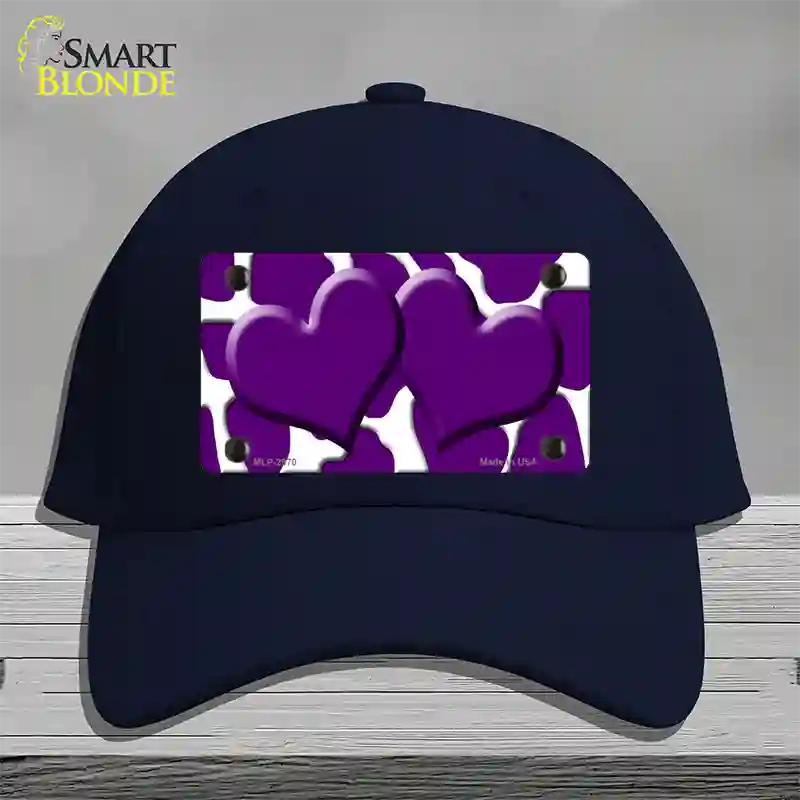 Purple White Giraffe Purple Centered Hearts Novelty License Plate Hat Cotton / Navy