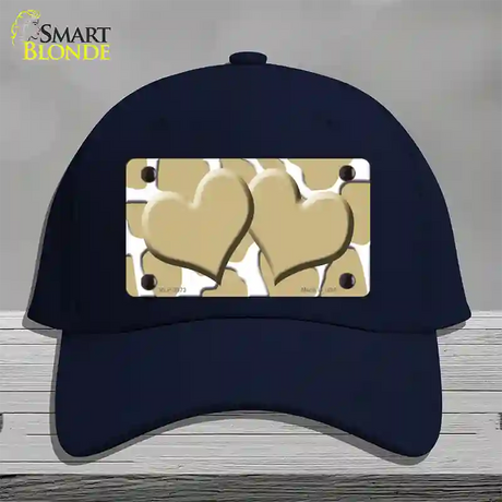 Gold White Giraffe Gold Centered Hearts Novelty License Plate Hat Cotton / Navy