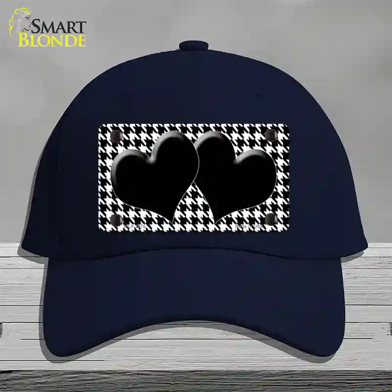 White Black Houndstooth Black Center Hearts Novelty License Plate Hat Cotton / Navy