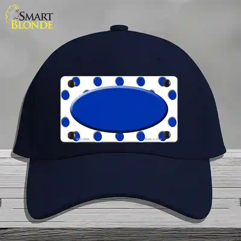 Blue White Polka Dot Blue Center Oval Novelty License Plate Hat Cotton / Navy