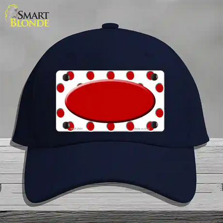 Red White Polka Dot Red Center Oval Novelty License Plate Hat Cotton / Navy