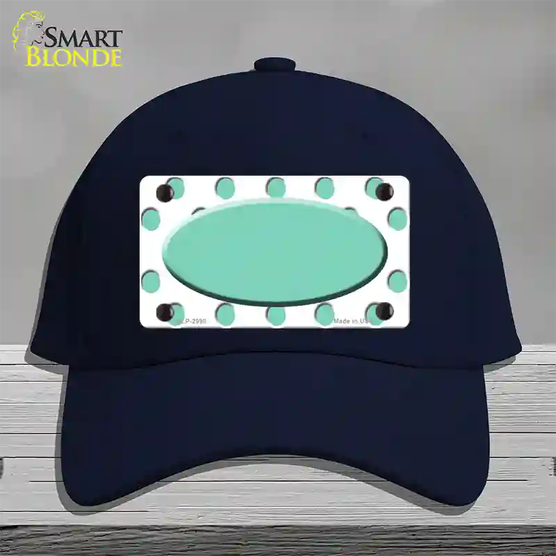 Mint White Polka Dot Teal Center Oval Novelty License Plate Hat Cotton / Navy