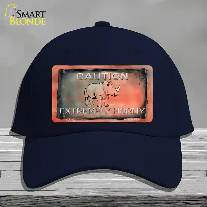 Caution Extremely Horny Novelty License Plate Hat Cotton / Navy