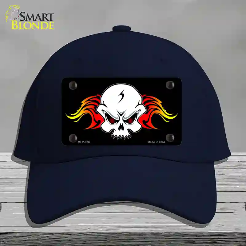 Skull Flame Novelty License Plate Hat Cotton / Navy